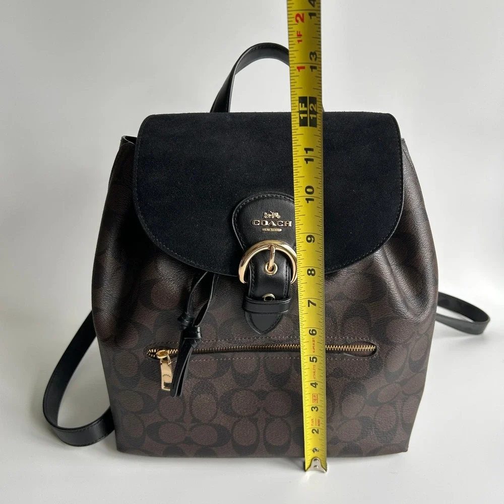 Coach Kleo Backpack Brown Black Signature Canvas Suede C5648 Excellent